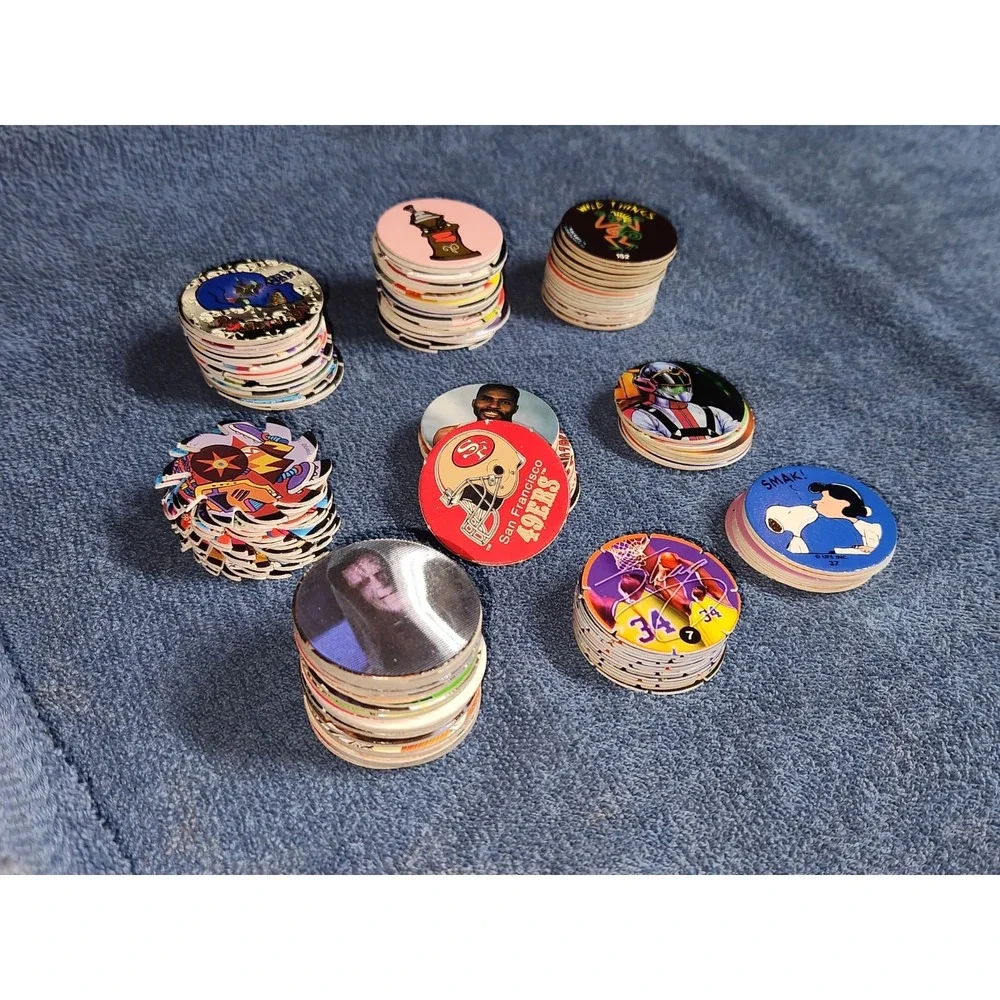 159 Vintage 90s Pogs Lot –‎ Mixed Designs, Holo, Licensed & Generic Caps